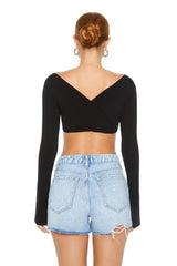 Tie-Front Sweater-Knit Crop Top