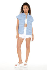 Striped Cap-Sleeve Shirt