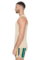 Striped Drawstring Short Inseam Swim Trunks