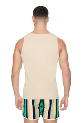 Striped Drawstring Short Inseam Swim Trunks