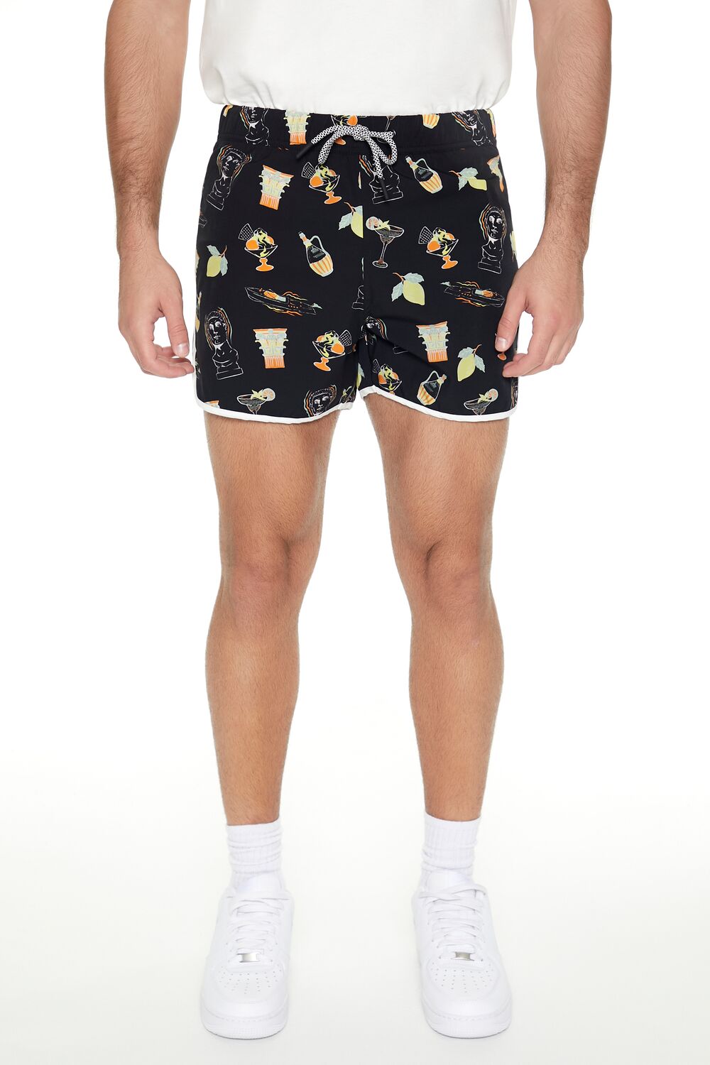 Short Inseam Drink Print Swim Trunks