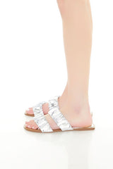 Ruched Metallic Dual-Strap Sandals