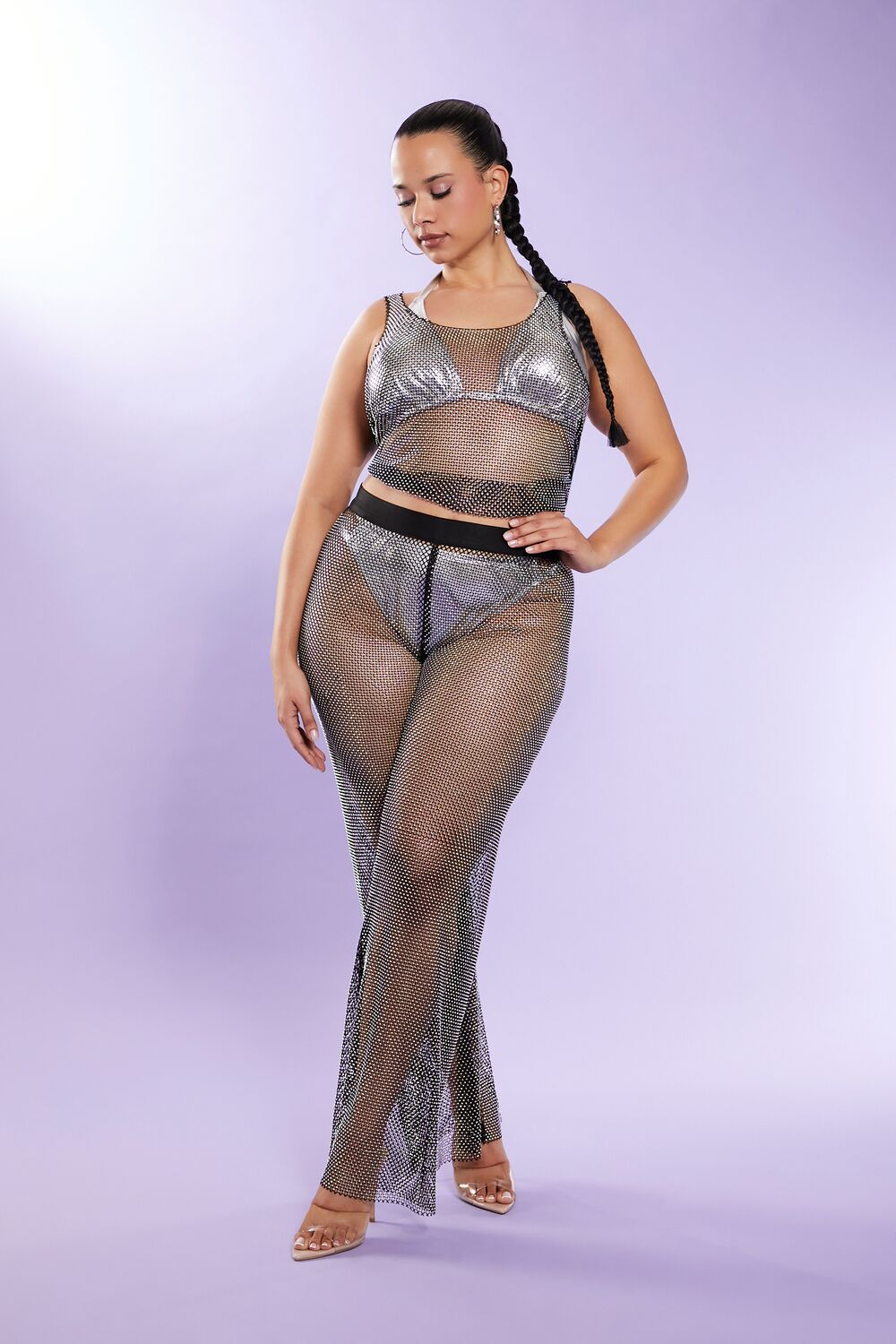 Plus Size Rhinestone Wide-Leg Pants