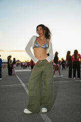 Twill Wide-Leg Cargo Pants