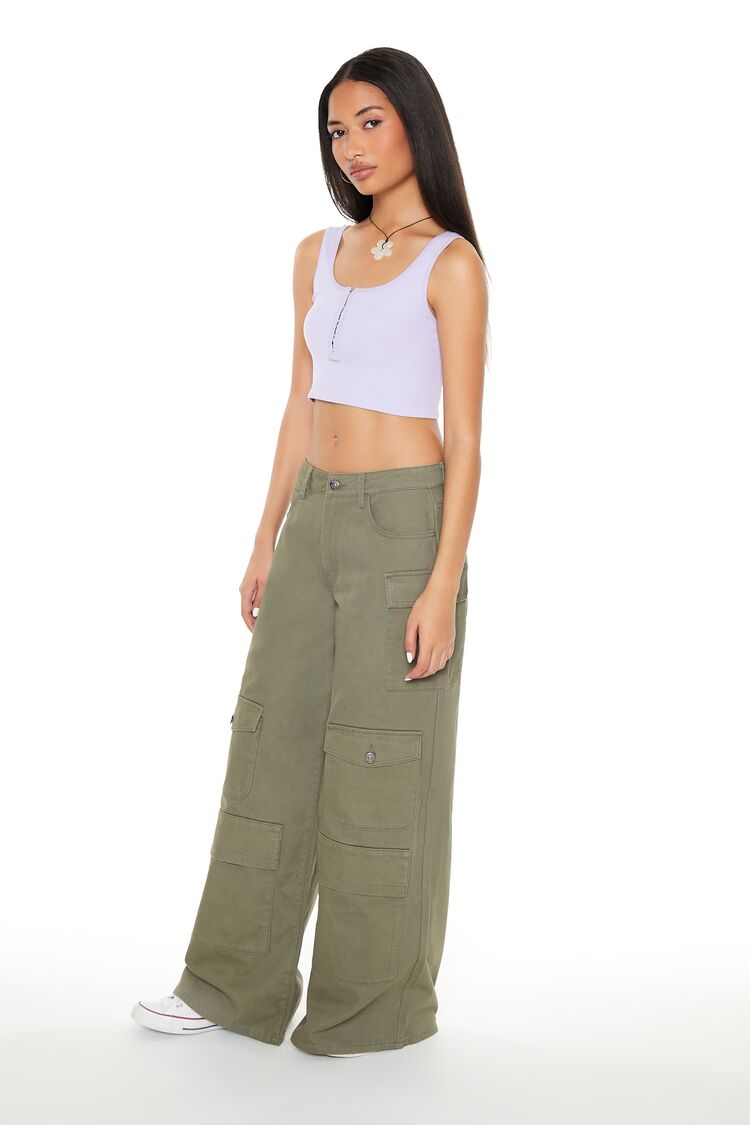 Twill Wide-Leg Cargo Pants