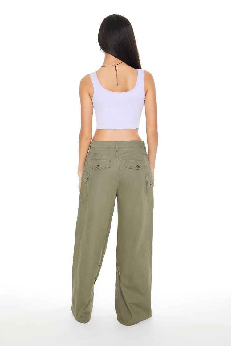 Twill Wide-Leg Cargo Pants