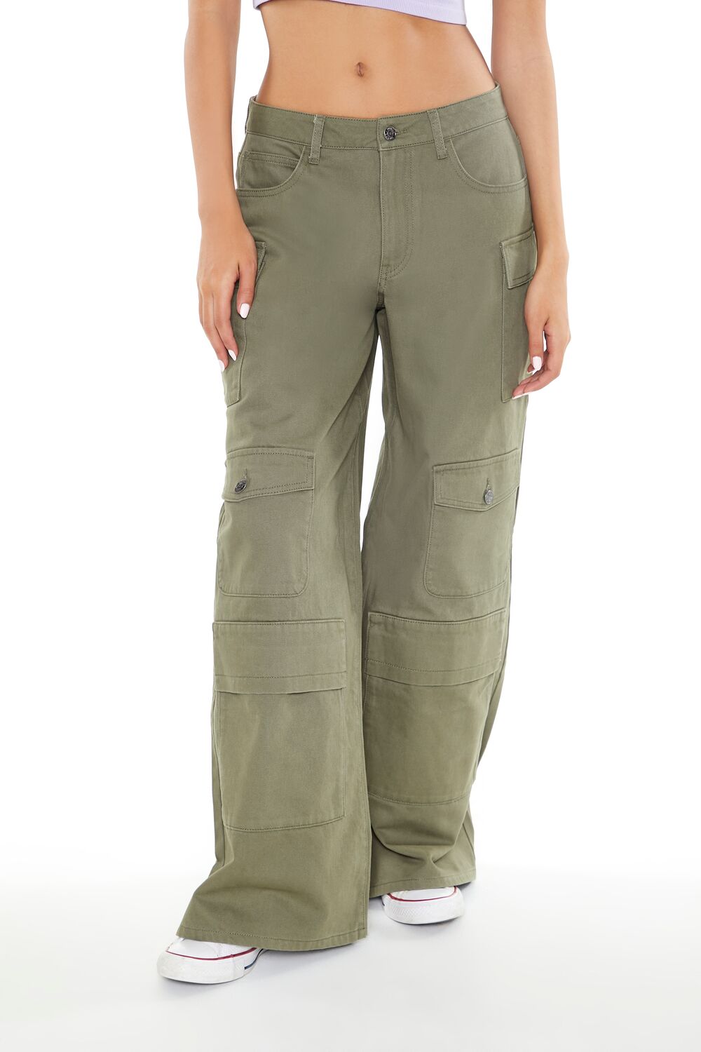 Twill Wide-Leg Cargo Pants