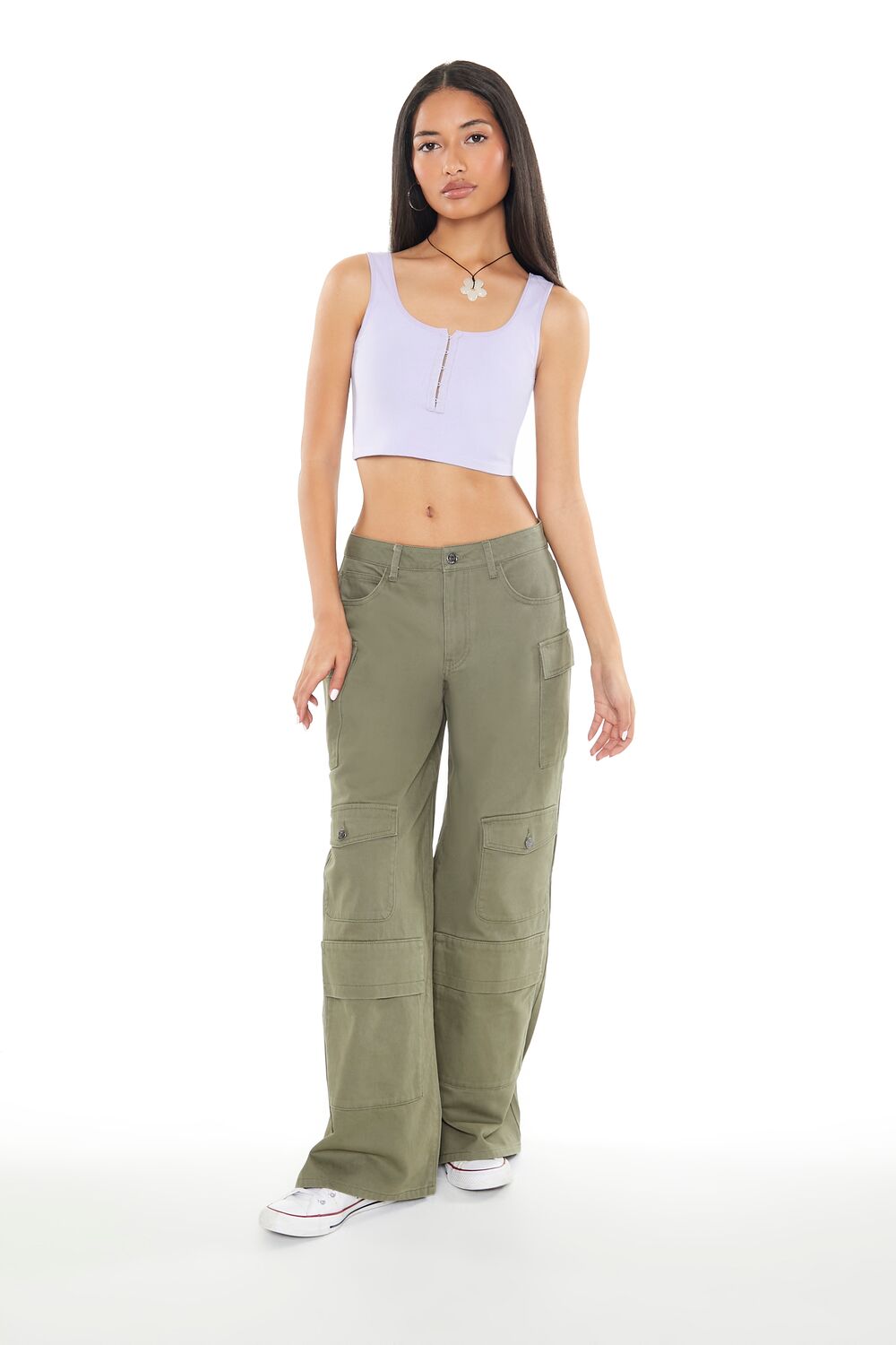 Twill Wide-Leg Cargo Pants