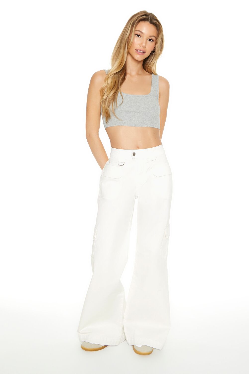 Twill Wide-Leg Cargo Pants