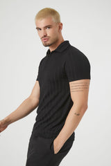 Ribbed Split-Neck Polo Shirt