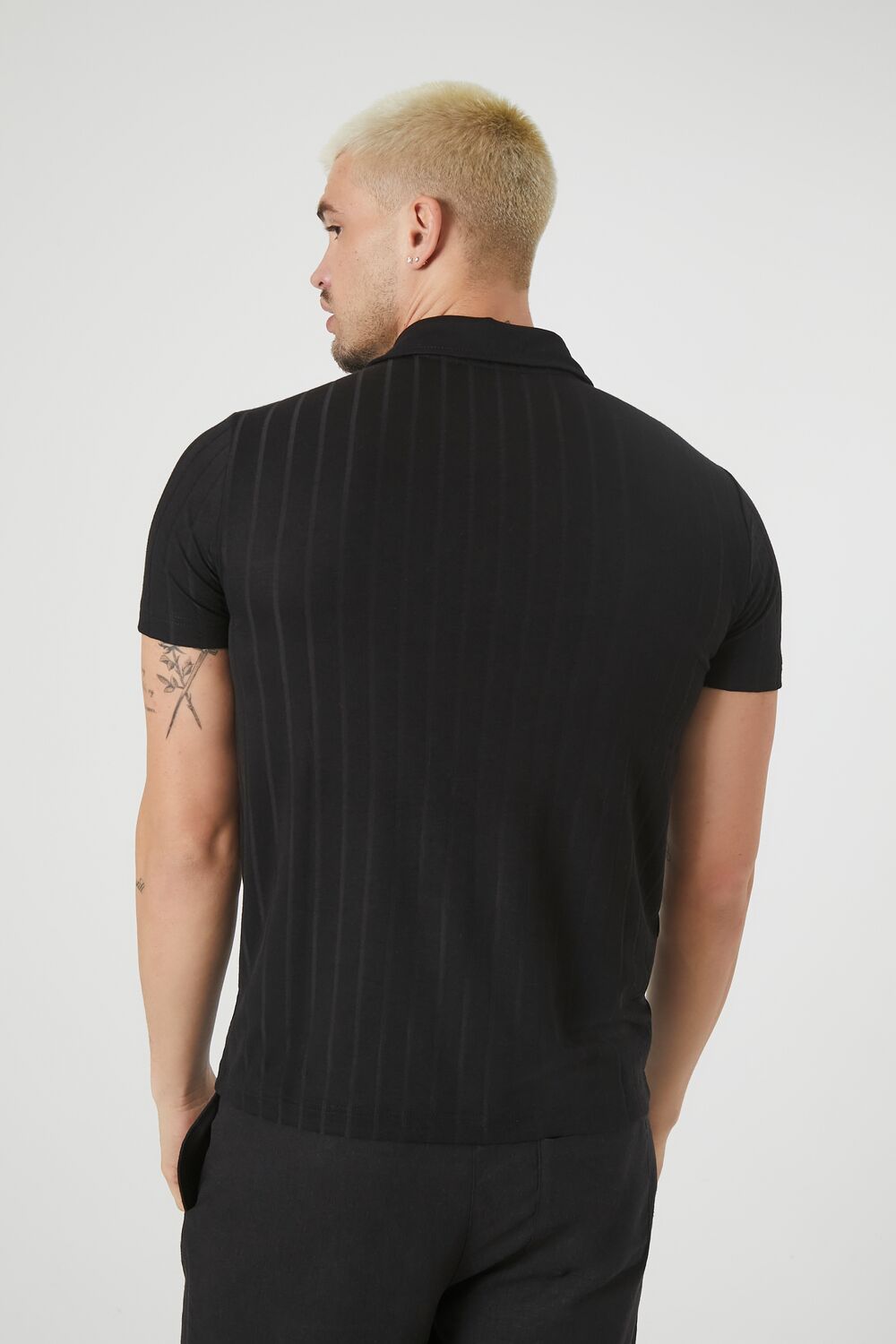 Ribbed Split-Neck Polo Shirt