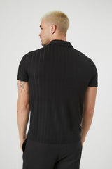Ribbed Split-Neck Polo Shirt