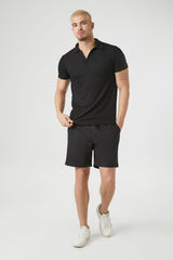 Ribbed Split-Neck Polo Shirt