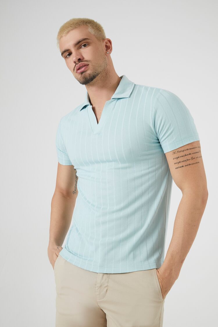 Ribbed Split-Neck Polo Shirt