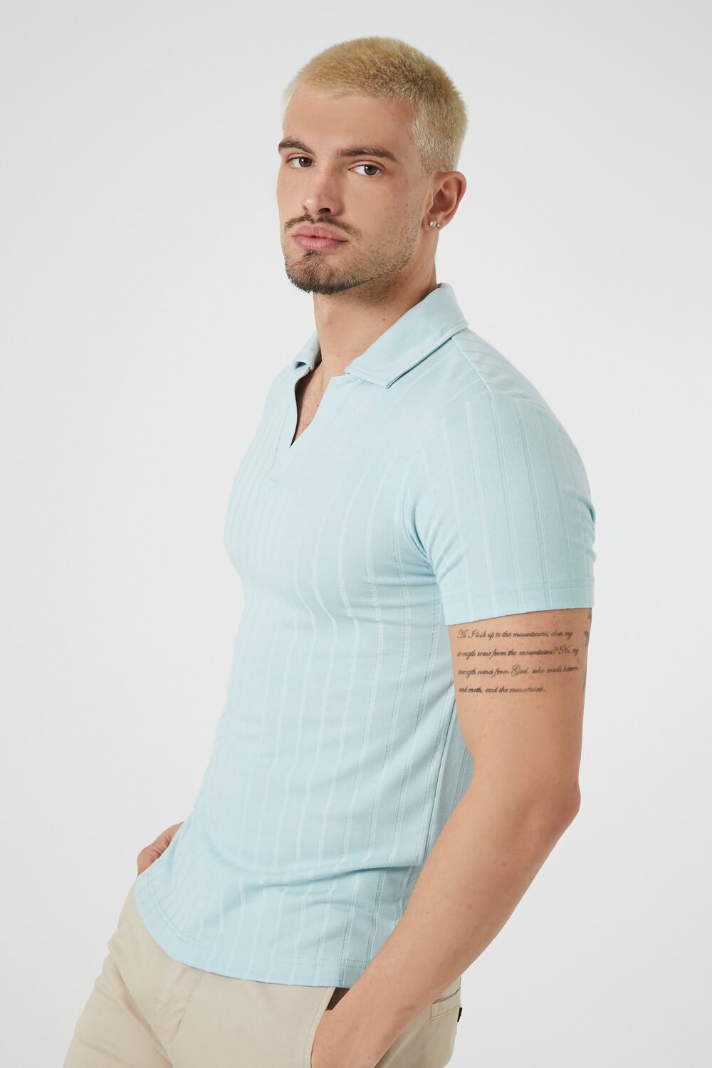 Ribbed Split-Neck Polo Shirt