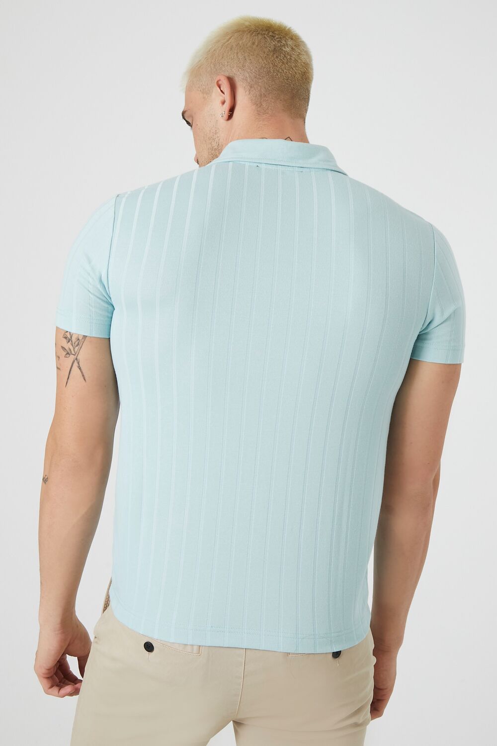 Ribbed Split-Neck Polo Shirt