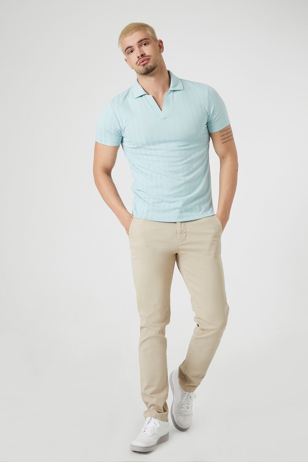 Ribbed Split-Neck Polo Shirt