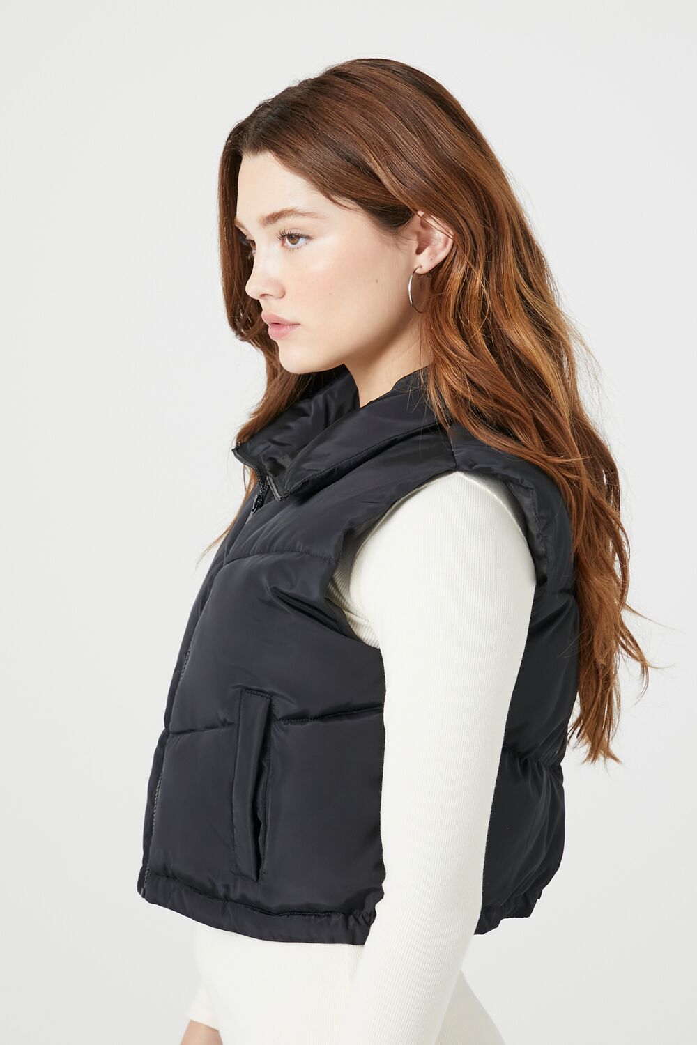 Chevron Funnel Neck Puffer Vest