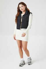 Chevron Funnel Neck Puffer Vest
