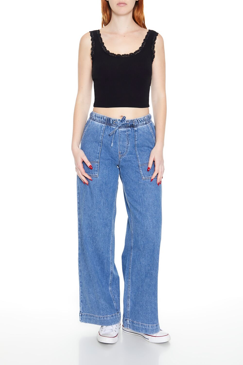 Lace-Trim Cropped Tank Top