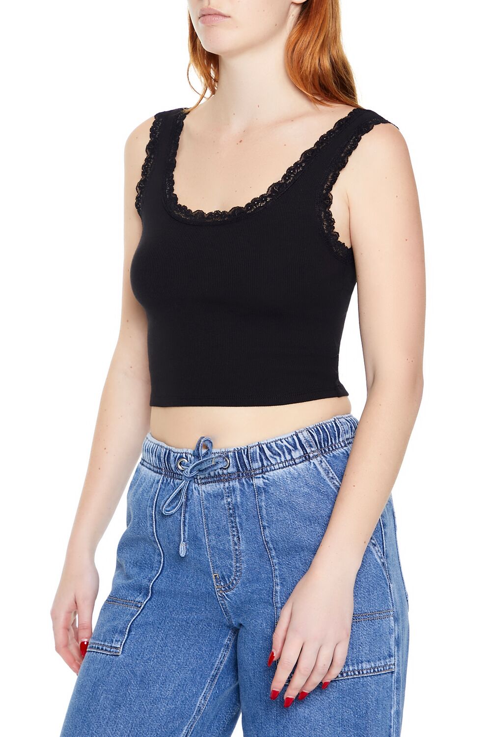 Lace-Trim Cropped Tank Top