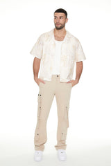 Cropped Embroidered Leaf Print Shirt