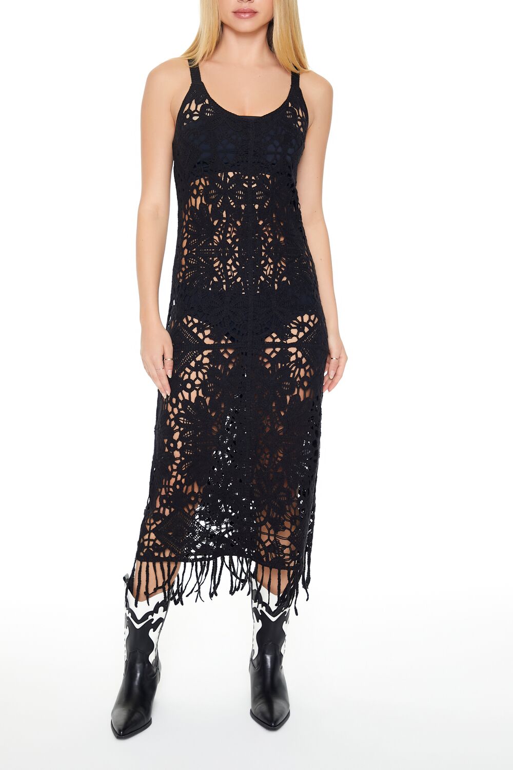 Crochet Fringe Midi Dress