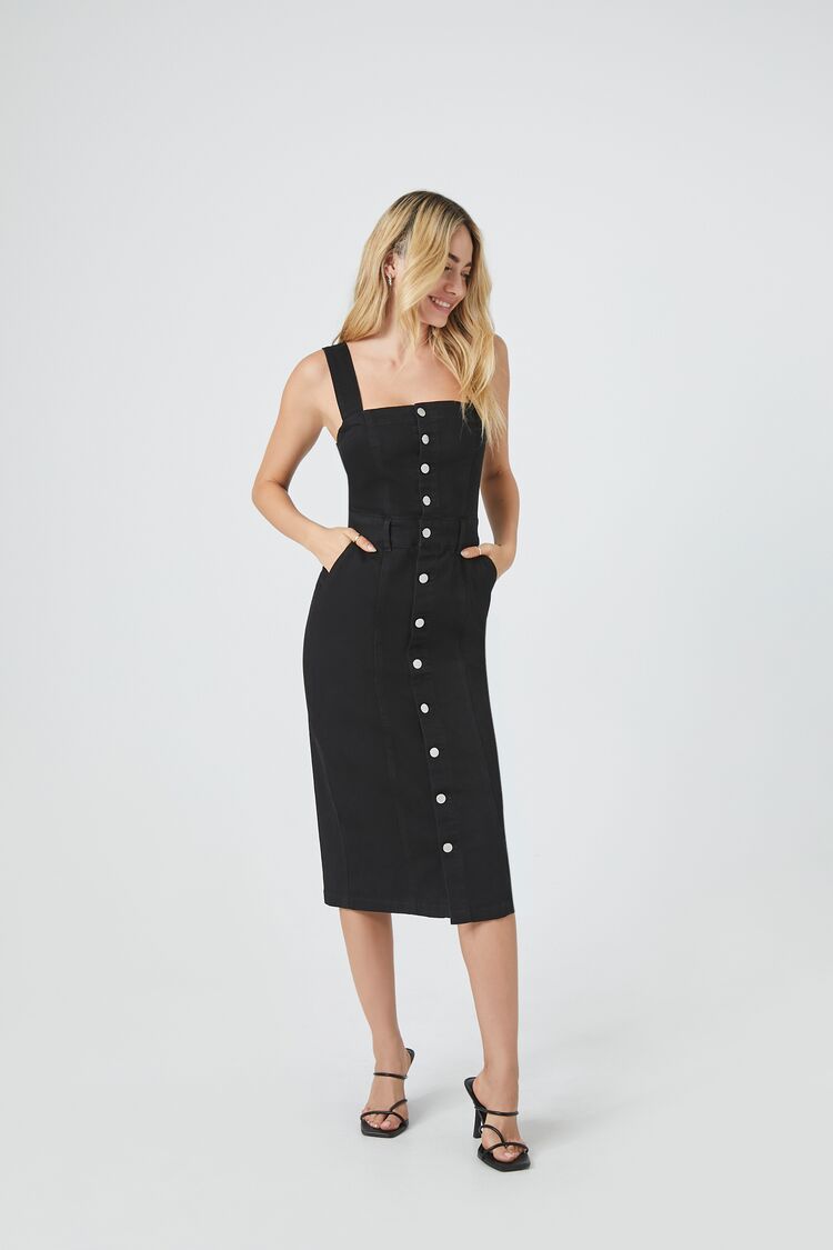 Denim Button-Front Midi Dress