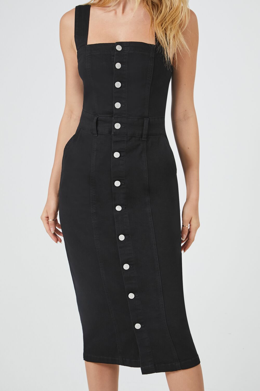 Denim Button-Front Midi Dress