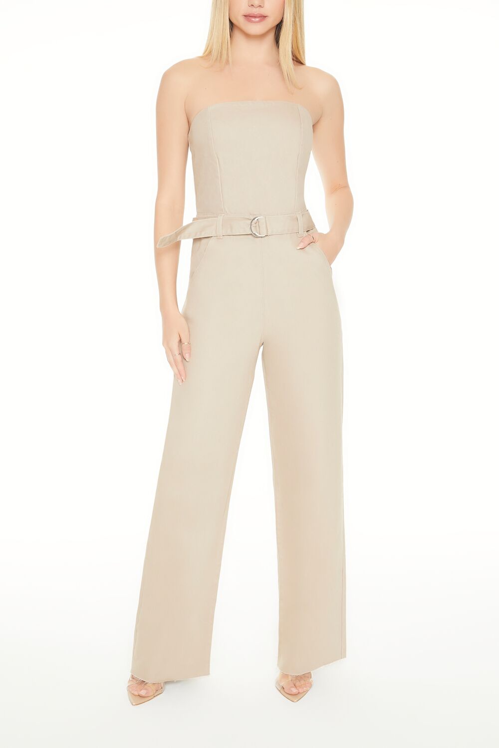Strapless Belted Denim Jumpsuit