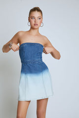 Strapless Dip-Dye Denim Mini Dress