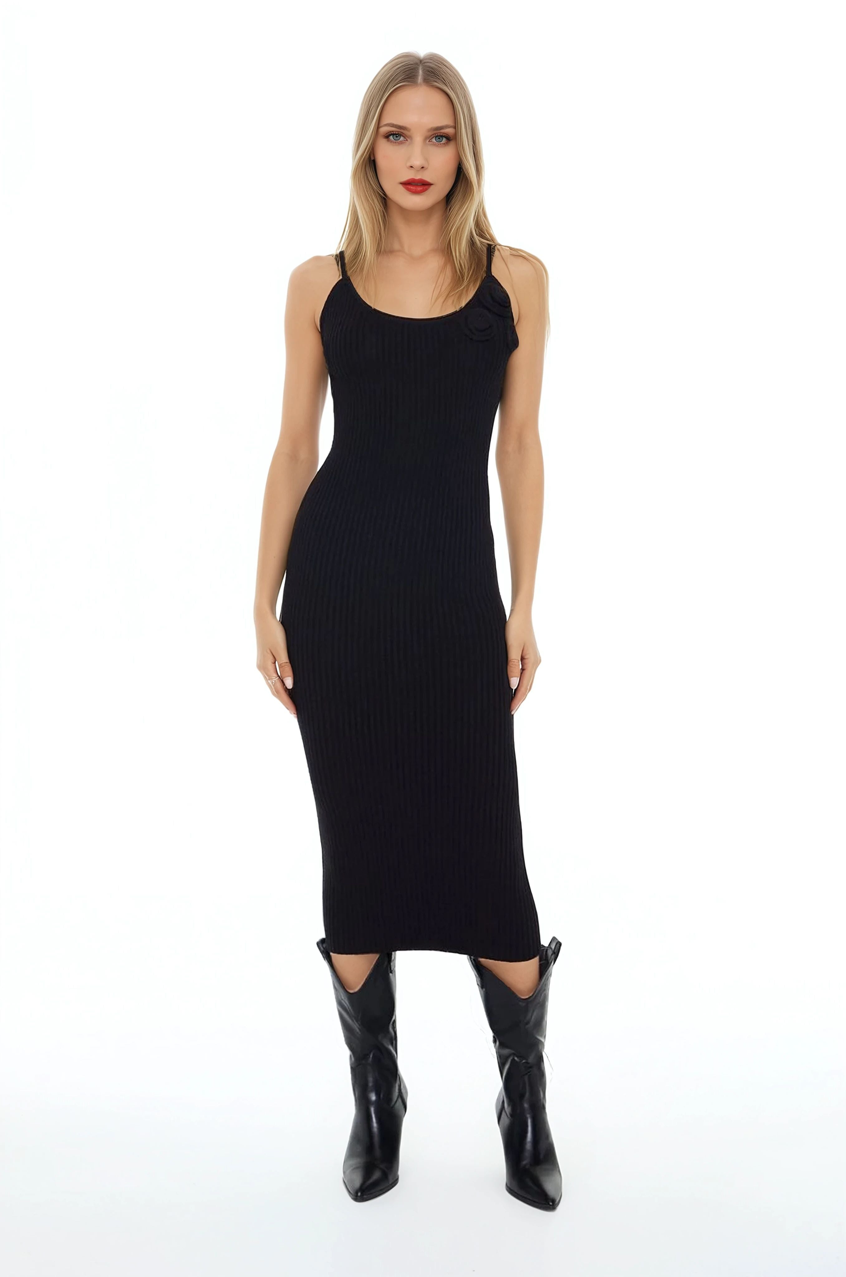 Crochet Rosette Cami Midi Dress