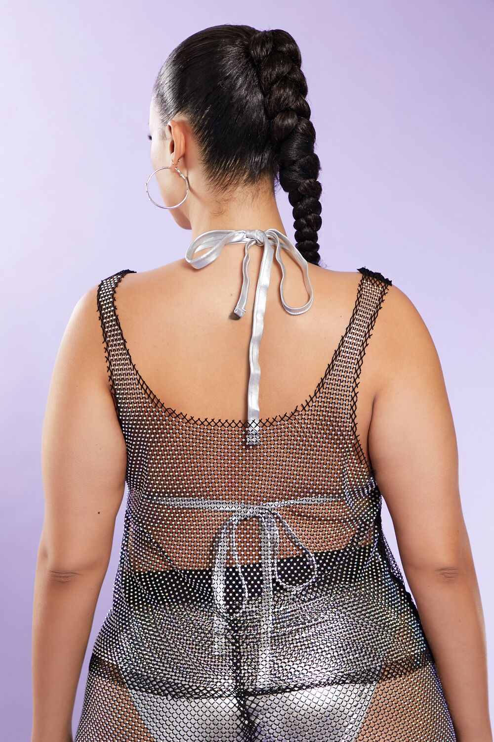 Plus Size Rhinestone Mesh Tank Top