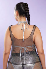Plus Size Rhinestone Mesh Tank Top