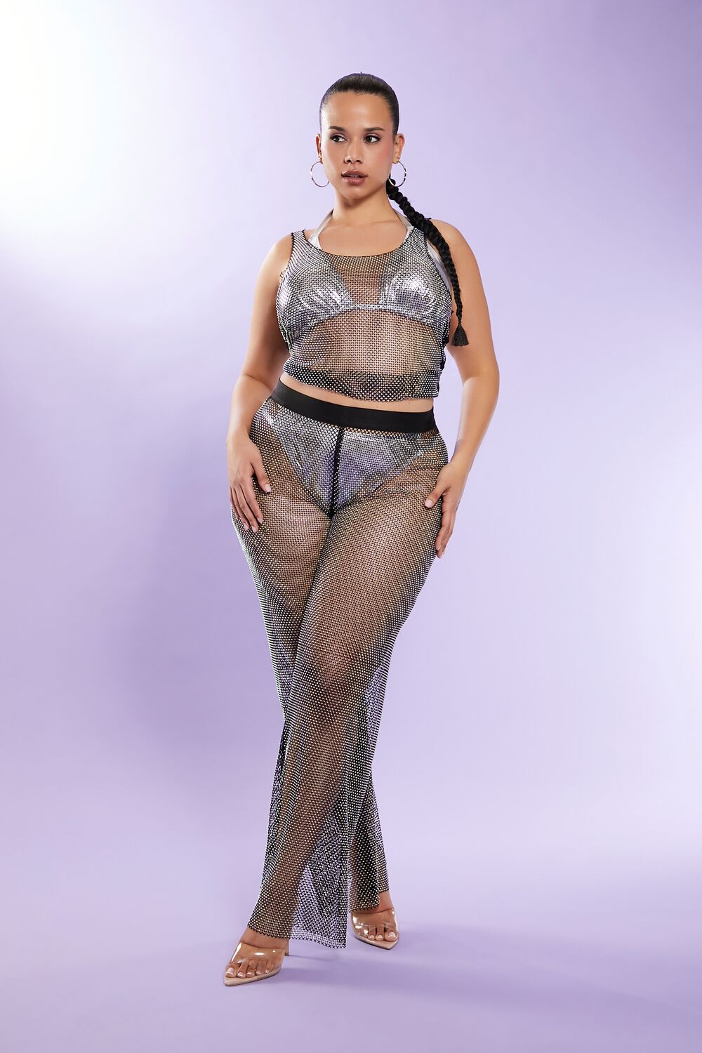 Plus Size Rhinestone Mesh Tank Top