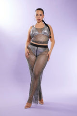 Plus Size Rhinestone Mesh Tank Top
