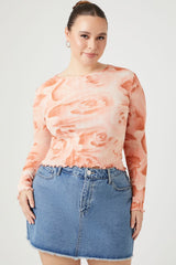 Plus Size Ribbed Rose Print Top