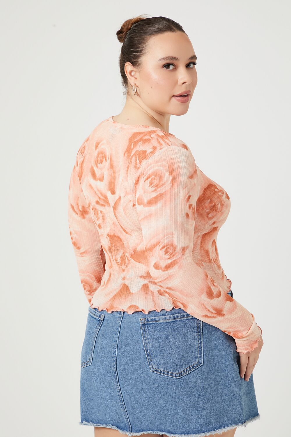 Plus Size Ribbed Rose Print Top
