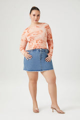 Plus Size Ribbed Rose Print Top