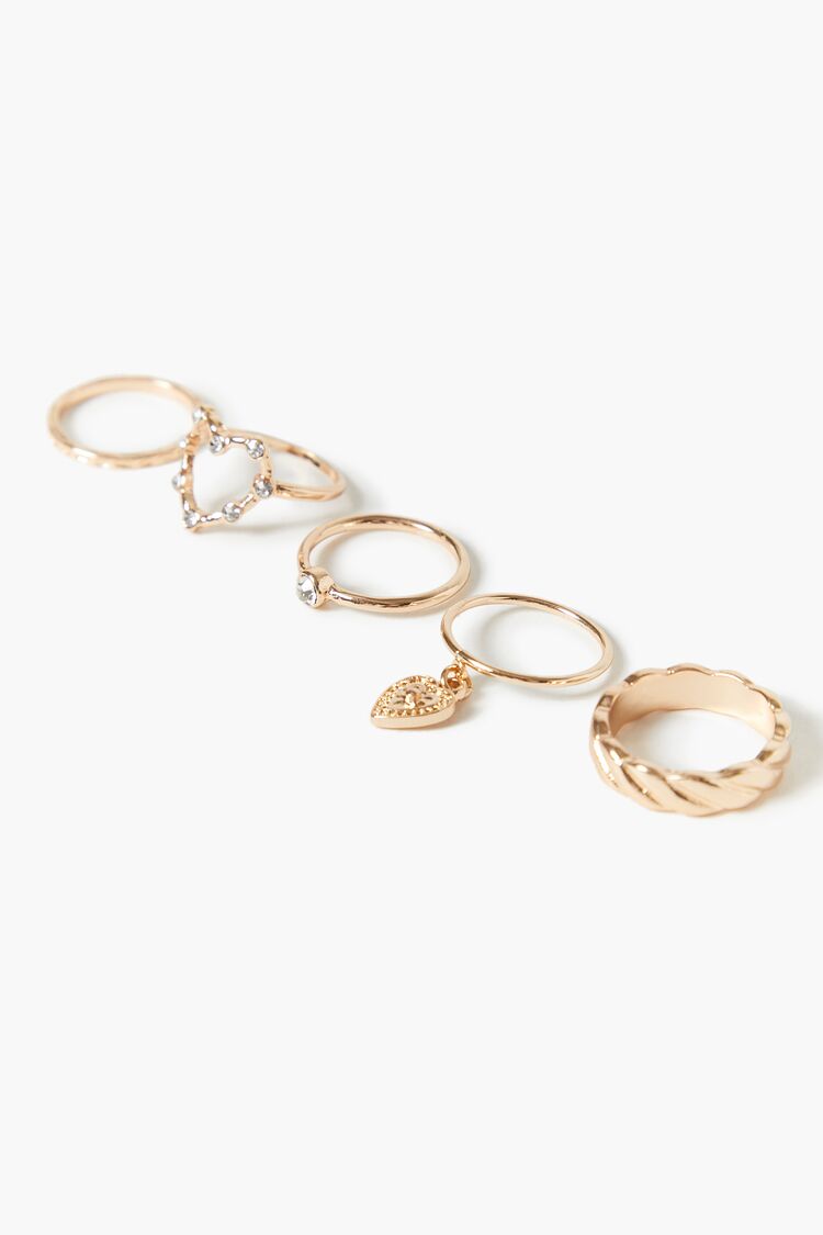 Rhinestone Heart Ring Set