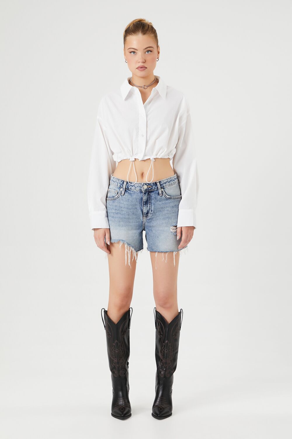 Cropped Drawstring Shirt