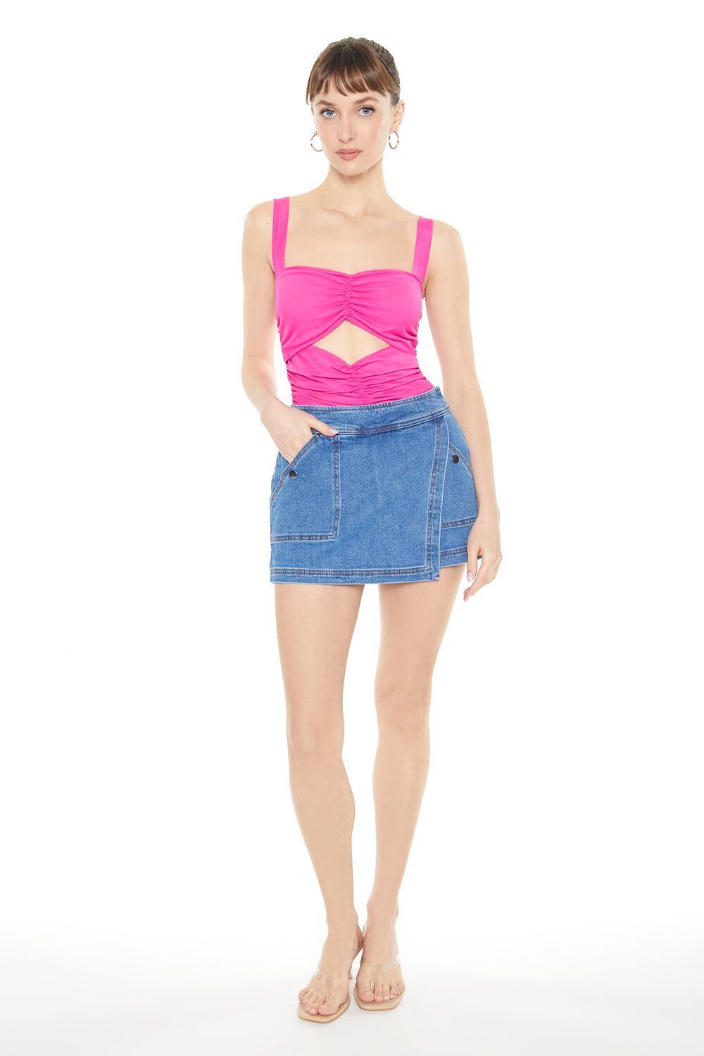 Ruched Mesh Cutout Bodysuit