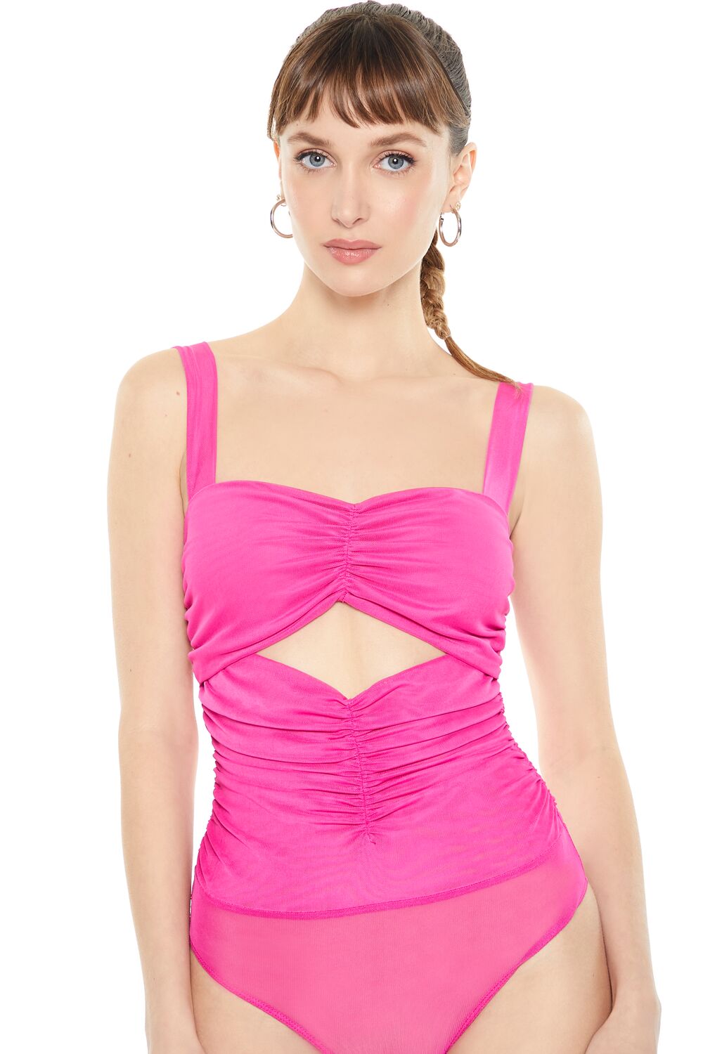Ruched Mesh Cutout Bodysuit