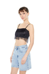 Satin Fringe Cropped Cami