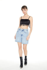 Satin Fringe Cropped Cami