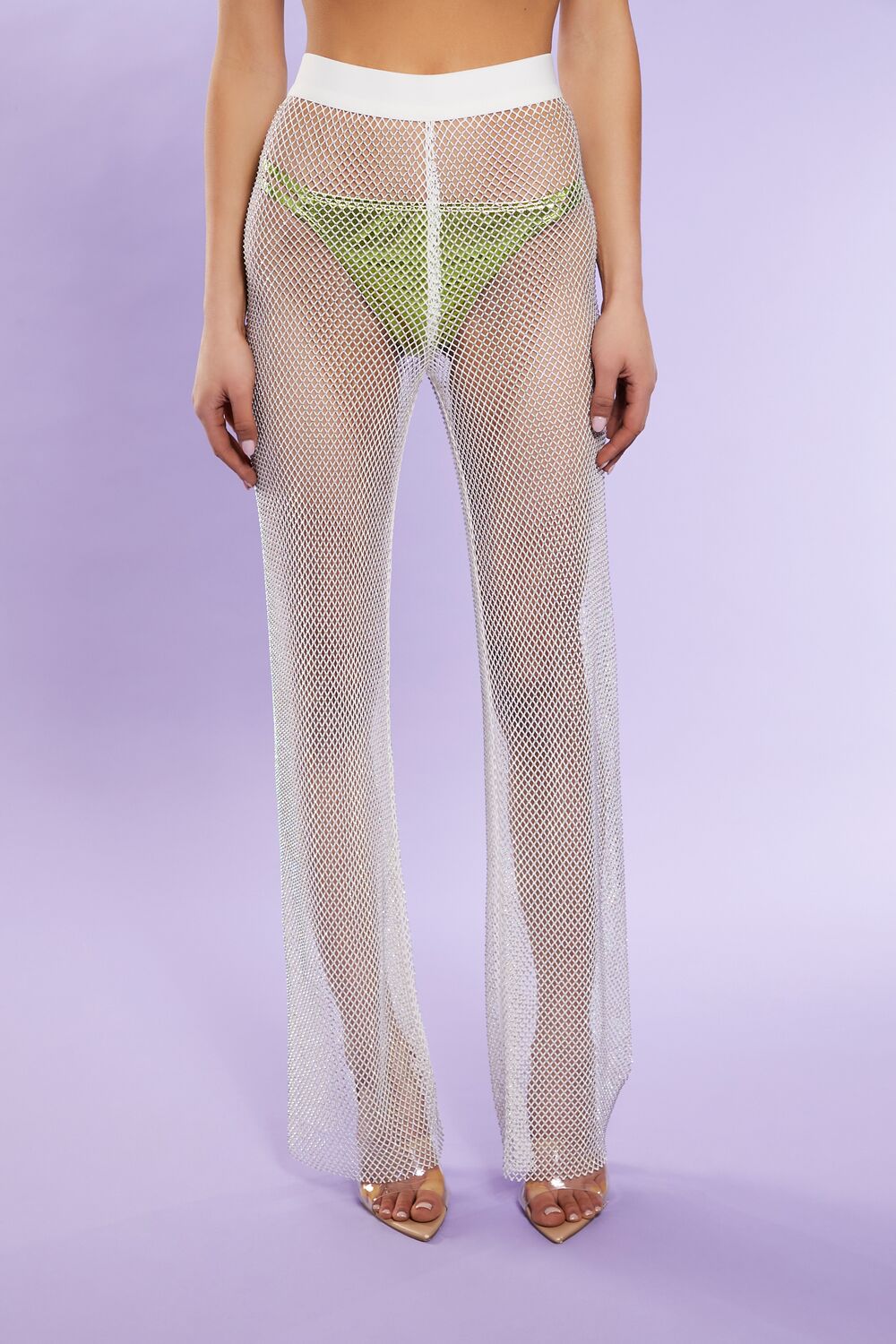 Rhinestone Netted Wide-Leg Pants