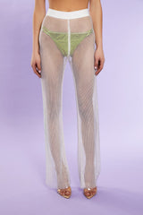 Rhinestone Netted Wide-Leg Pants