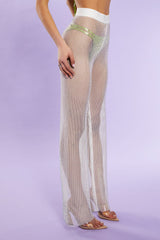 Rhinestone Netted Wide-Leg Pants