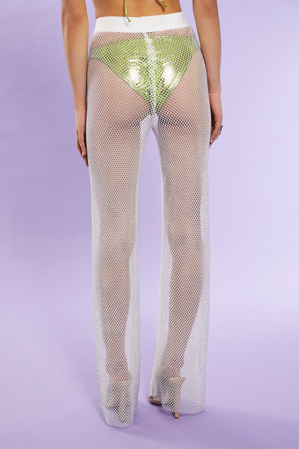 Rhinestone Netted Wide-Leg Pants
