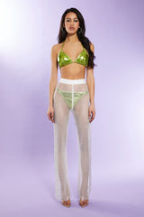 Rhinestone Netted Wide-Leg Pants